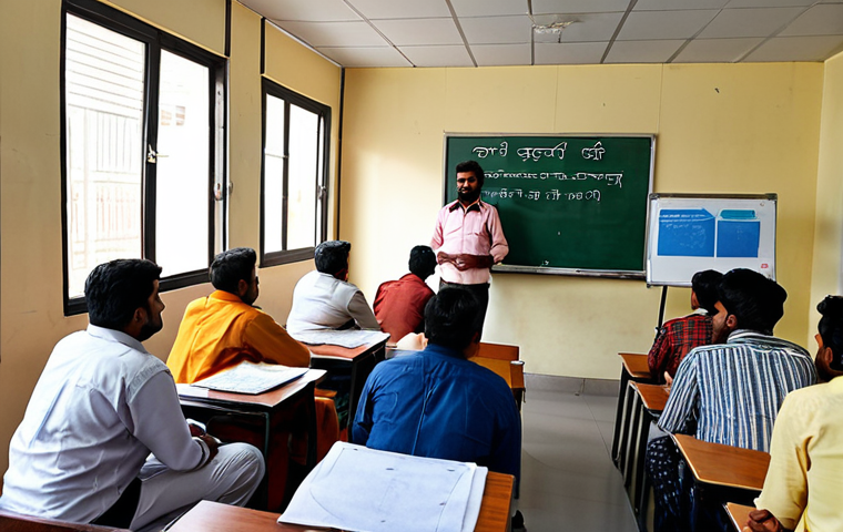 **

A diverse group of people attending a Road Transport Safety Certification course. The setting is a classroom with a whiteboard showing traffic signs and safety tips written in Devanagari script (Hindi). The atmosphere is engaging and informative.

**