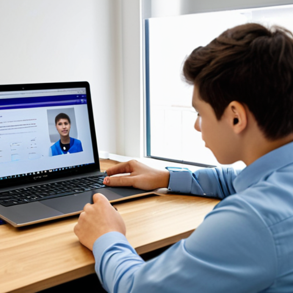 A focused young adult, fully clothed in professional-casual attire, sitting at a clean desk in a modern, well-lit study room. They are attentively looking at a laptop screen displaying an online RTO mock test for a driving license, with a notebook and pen beside them. The room is tidy and organized, with a subtle bookshelf in the background. The scene conveys a sense of diligent preparation and learning. perfect anatomy, correct proportions, natural pose, well-formed hands, proper finger count, natural body proportions, professional photography, high quality, safe for work, appropriate content, modest clothing, family-friendly.