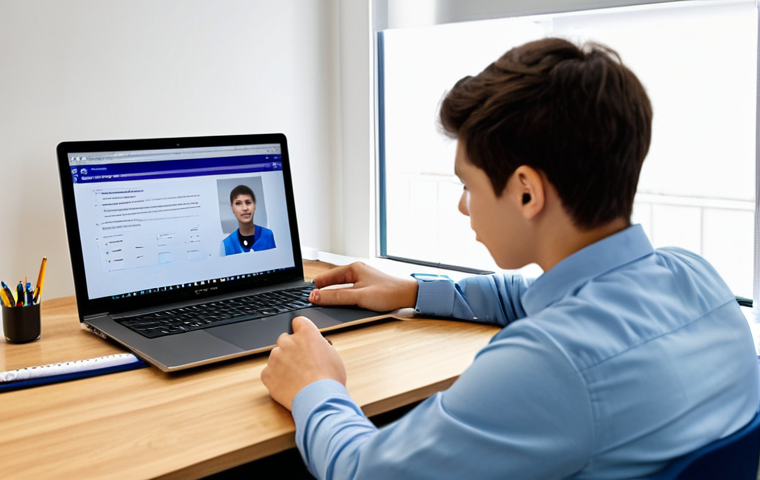 A focused young adult, fully clothed in professional-casual attire, sitting at a clean desk in a modern, well-lit study room. They are attentively looking at a laptop screen displaying an online RTO mock test for a driving license, with a notebook and pen beside them. The room is tidy and organized, with a subtle bookshelf in the background. The scene conveys a sense of diligent preparation and learning. perfect anatomy, correct proportions, natural pose, well-formed hands, proper finger count, natural body proportions, professional photography, high quality, safe for work, appropriate content, modest clothing, family-friendly.
