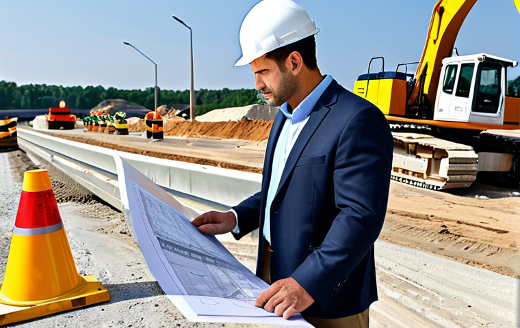 **

"A professional project engineer, fully clothed in appropriate office attire, reviewing blueprints at a construction site. Background includes road construction equipment and a partially built bridge. Safe for work, perfect anatomy, natural pose, professional, family-friendly, high quality."

**