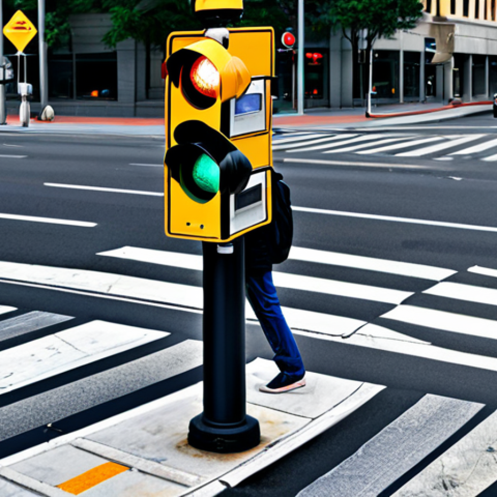 도로교통사 필기시험에서 중요한 주제 - **Traffic Signal Awareness:** "A clear and vibrant image of a traffic signal with pedestrians waitin...