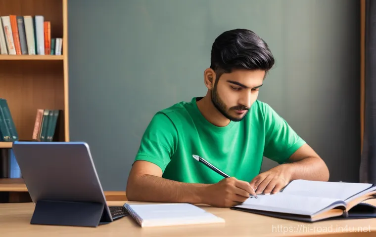 도로교통사 시험 준비를 위한 학습 방법 정리 - **Prompt 1: Diligent Driving Test Preparation**
"A young Indian adult, either male or female, in...