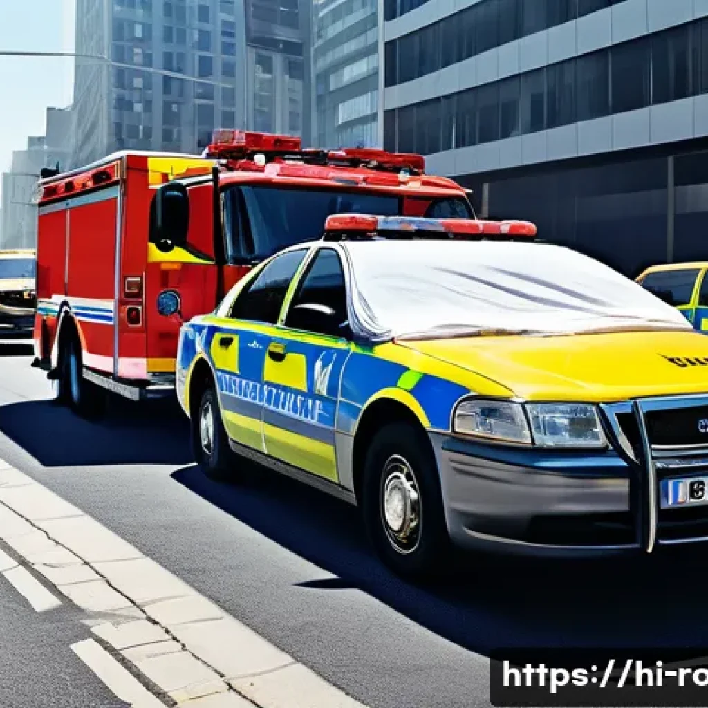 도로교통사 실무에서의 팀워크 중요성 - **Prompt 1: Emergency Response Team Collaboration**
A dynamic scene depicting a multi-agency eme...