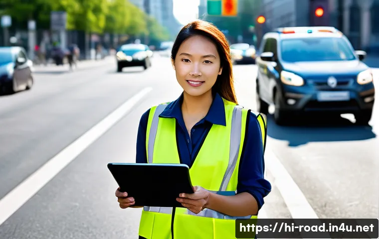 도로교통사 경력직으로의 성공적인 전환 - **Prompt 1: A dedicated road traffic specialist, a young woman in her late 20s, with a confident and...