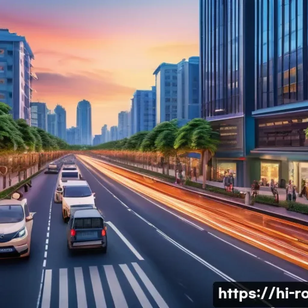 도로교통사 이직 시 유리한 경력 - A detailed urban street scene in an Indian city showcasing a smart traffic management system at dusk...