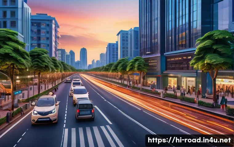 도로교통사 이직 시 유리한 경력 - A detailed urban street scene in an Indian city showcasing a smart traffic management system at dusk...