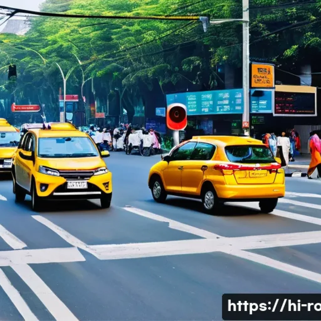 도로교통사 직무에서의 성공 사례 - A busy Indian city street scene showcasing a digital traffic management system in action: smart traf...