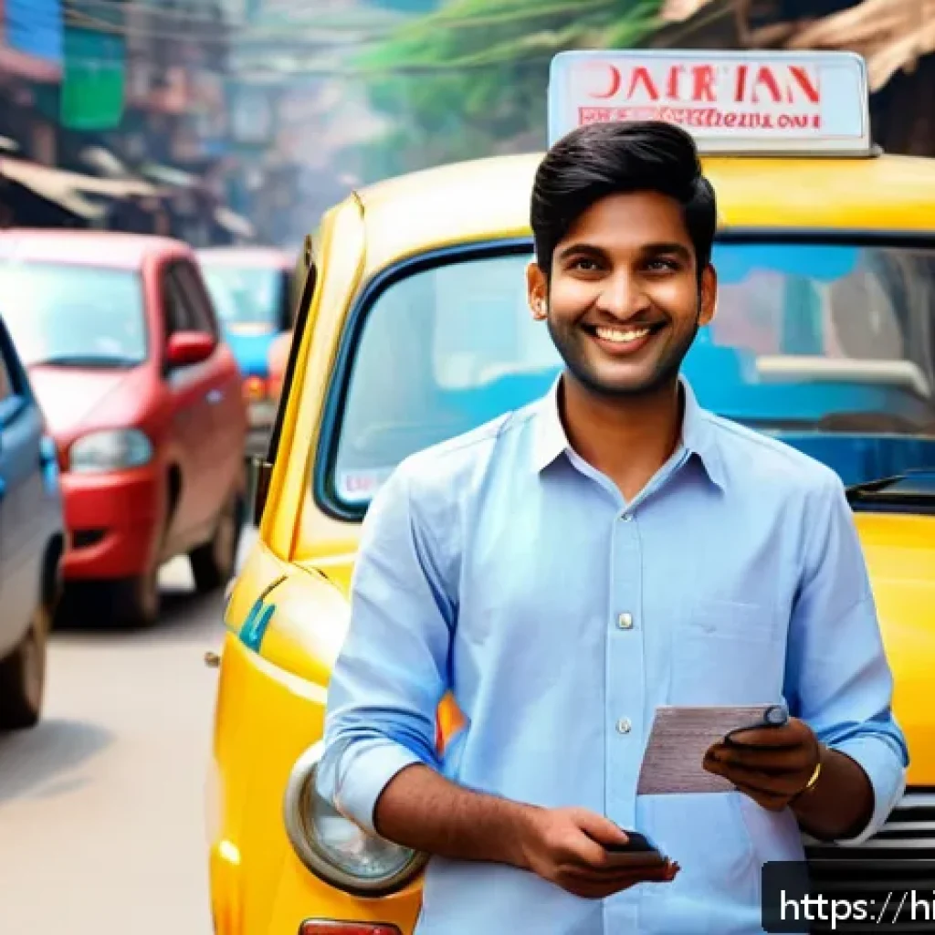 도로교통사 자격증을 활용한 직업 변화 사례 - A young Indian man wearing casual clothes and a neat uniform with a visible driving license badge, s...