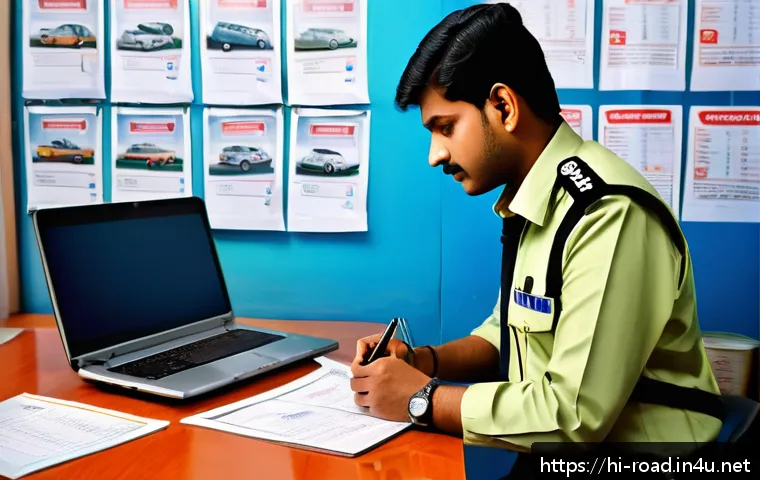 도로교통사 자격증 취득의 단기 목표 설정 - A dedicated Hindi-speaking traffic officer trainee studying road traffic rules in a bright, well-org...