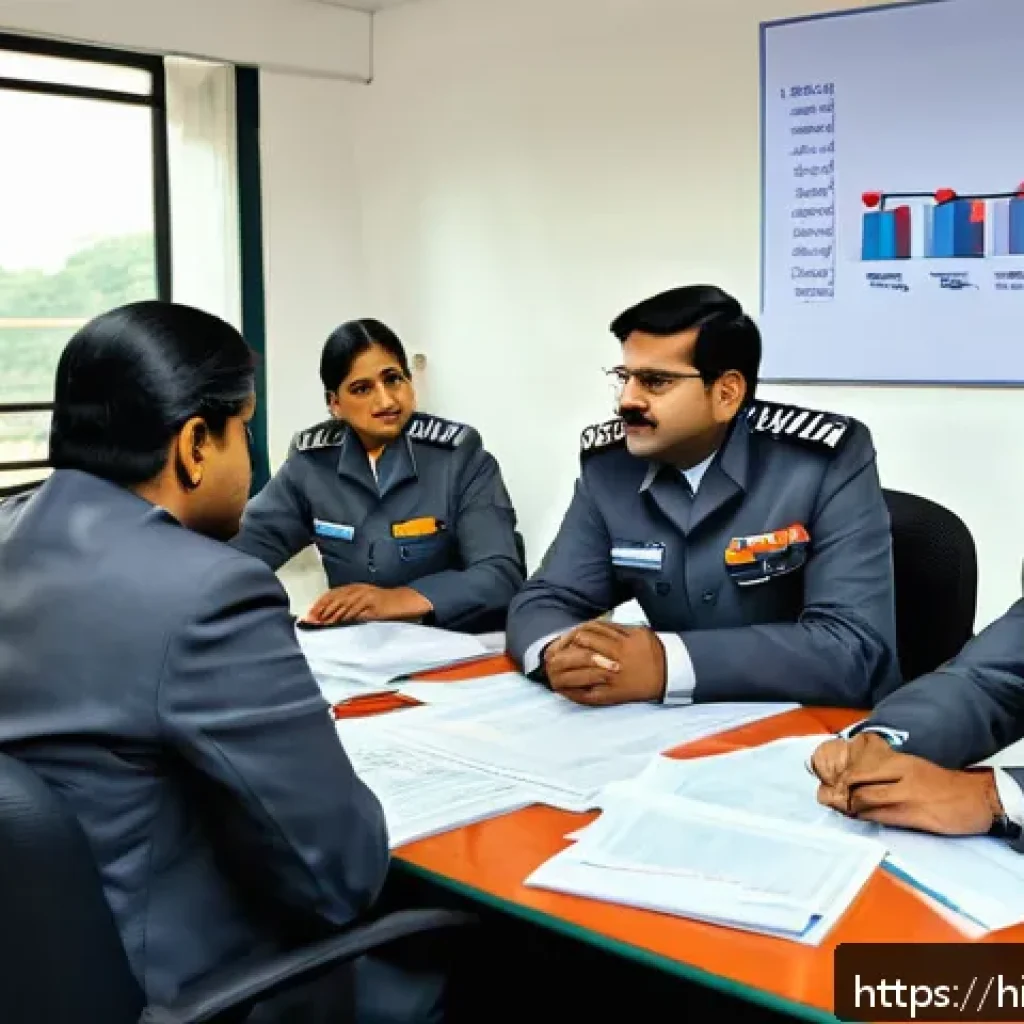 도로교통사 경력직 연봉 상승 사례 - A professional office scene showing a group of Indian road transport officers in formal attire, disc...