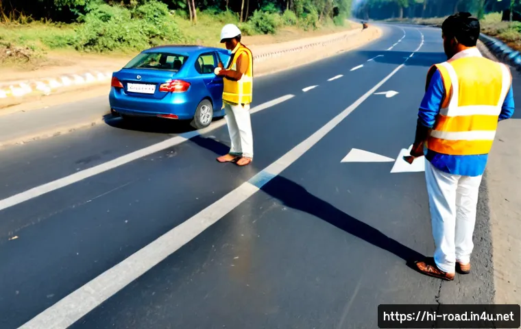 도로교통사 실습 과정의 중요성 - Photorealistic road traffic accident investigation training scene in India, adult trainees in reflec...