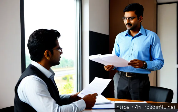 Home 17 도로교통사 이직 시 연봉 상승 전략 - Photorealistic Indian road traffic engineer in a smart business-casual outfit confidently discussing...