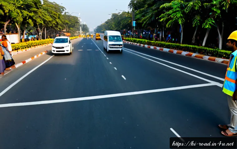 도로교통사 이론과 실무 차이점 - Photorealistic split-scene comparison of road traffic engineering theory and field practice in India...